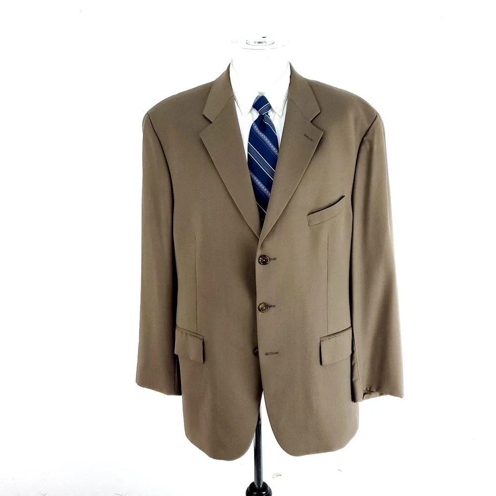 Chaps Ralph‎ Lauren Wool Cashmere 3 Button Blazer 46L Brown Herringbone